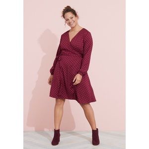 LOFT Burgundy Star Print Long Sleeve Wrap Dress 4